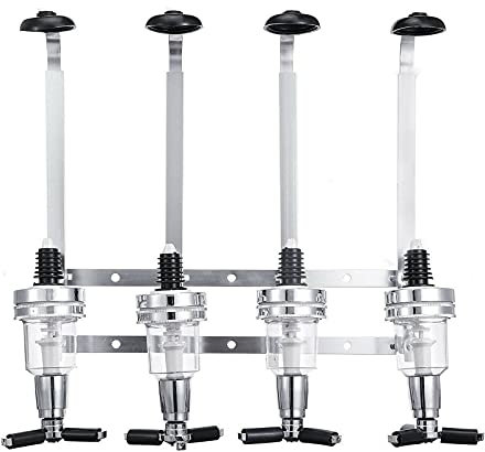 Dhouse Bar Butler zur Wandmontage für 4 Flaschen Flaschenhalter Getränkespender Wandspender Bar Accessoire Getränkeportionierer mit Zapfsäule, Cocktailbar, Schnapsspender (Silber)