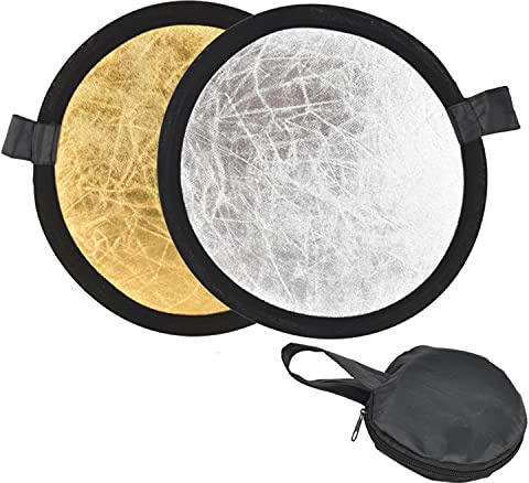 DINOWIN 2 in1 Mini Faltreflektor Foto 11.8Inch/30CM Rund Reflektor Fotografie Gold, Silber Diffusor Licht Reflektor für Selfie Live-Übertragung Außenbeleuchtung