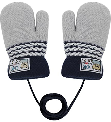 AfinderDE Unisex Kleinkind Baby Fäustel Handschuhe Herbst Winter für 1-4 Jahren - Fäustlinge Doppel Strickhandschuhe Verdicken Mit Warme Plüschefutter (Grau 2)
