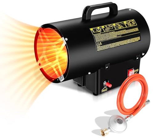 SWANEW Stufa a gas da 10 kW con tubo di collegamento e regolatore di pressione del gas, 700 mbar, superficie effettiva: 150 m², per cantieri, magazzini ventilati, garage, ecc