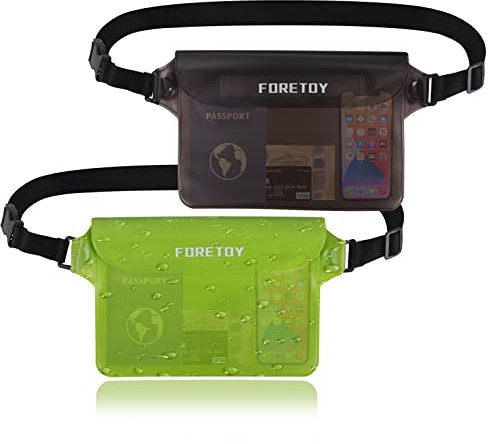 FORETOY wasserdichte Tasche 2 Stück wasserdichter Beutel, wasserdichte Handyhülle wasserfeste Bauchtasche mit verstellbarem Hüftgurt IP68 Bewertung für Wassersport, Strand, Schwimmen, Fahren