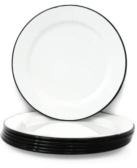 Graniteware – Lot de 6 assiettes en acier émaillé – 27cm – Blanc