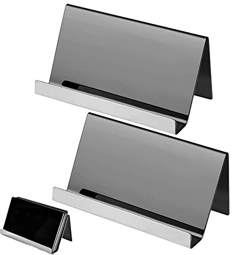 Edelstahl Visitenkartenhalter, 2 Stück Visitenkartenhalter aus Edelstahl, Visitenkartenhalter aus Metall, Schreibtisch Visitenkartenhalter für Visitenkarte, Schreibtisch, Hotelrezeption (schwarz)