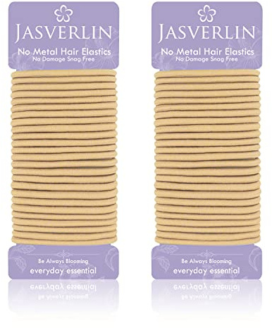 JASVERLIN Elásticos para el pelo de mujer, 4mm sin metal, gomas para el pelo, gomas para coleta para pelo grueso trenzado, accesorios de peinado de 1/8 de pulgada, 50 piezas (rubio arena)