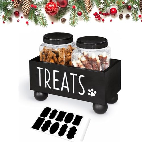 ZiproFly Dog Treat Container, Dog Food Treat Jar Set, Modern Farmhouse Dog Treat Container with Wood Box, Pet Treat Storage Container for Dog and Cat, Dog Food and Treat Storage Canister, Gift for Pet