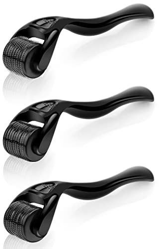 URAQT Dermaroller pour la croissance de la barbe et des cheveux, 3PCS Outil à micro-aiguilles pour les follicules dormants, Derma roller stérile en titane pour les hommes (0,25 mm, 0.5 mm, 0,75 mm)