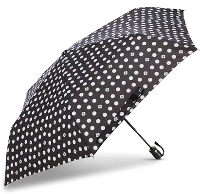 Samsonite Kompakter Regenschirm mit automatischer Öffnung/Schließung, Schwarz/Weiß Swirl Dot, ONESIZE