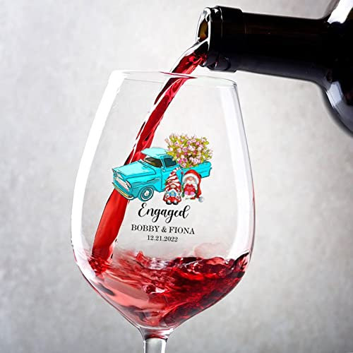 Rimego Copas de vino con tallo 2023, regalos de compromiso para parejas, copas de vino personalizadas grabadas, juego de 2 copas de vino de tallo largo, copas de vino tinto de cristal, 11 onzas