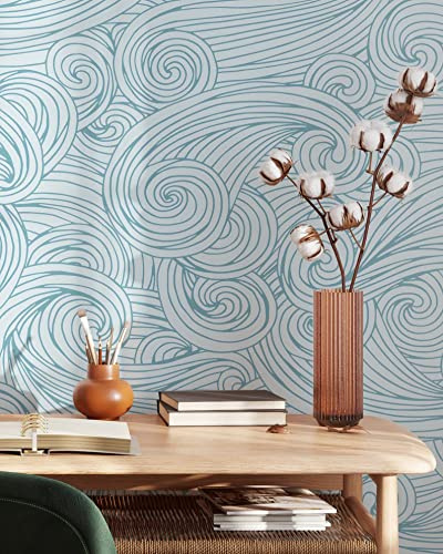 Coloritto Ocean Waves Peel and Stick Wallpaper | Removable Self Adhesive Waves Wallpaper | Peel and Stick Wallpaper (Sample 12 W x 8 H)