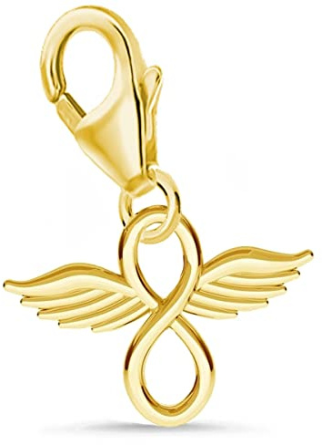 Goldene Hufeisen Unendlichkeit mit Flügel Karabiner Charm Anhänger für Bettelarmband 925 Silber Vergoldet