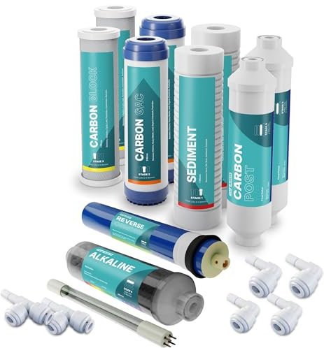 NU Aqua Platinum Series 7 etapas 1 año UV y filtro alcalino de repuesto para sistema de filtración de agua por ósmosis inversa