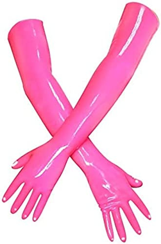 Latex Rubber Black Long Gloves Club Outfits Accessory Plus Size,Pink,Medium.