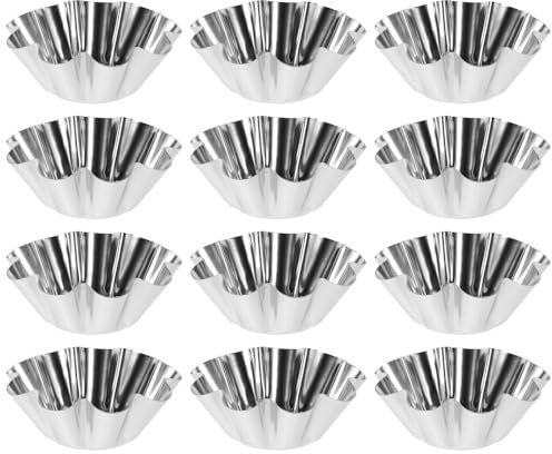 HEMOTON 12 Pack Egg Tart Mold Stainless Steel Mini Cake Muffin Moulds Tins Pans, Non-Stick Cupcake Cake Moulds, Pudding Moulds, Baking Cookie Moulds, Kitchen Reusable Baking Tools