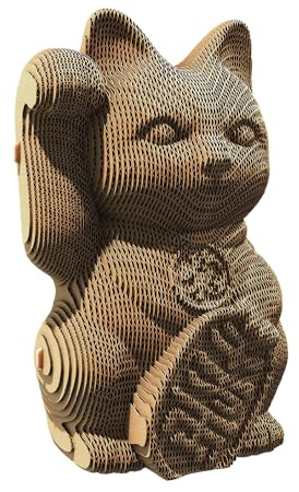 CARTONIC Glückskatze Maneki Neko 3D-Puzzle aus Karton – Skulptur-Bausatz | 93 Teile, 19 × 12 × 10 cm – Bastelset aus recycelter Pappe zum Stecken & Bemalen, für Jugendliche & Erwachsene, Geschenkidee