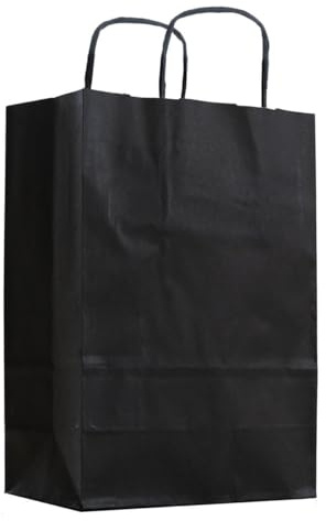 50x Papiertüten 18x08x24cm mit gedrehtem Griff - Papiertragetaschen - 8 x 18 x 24 cm - Schwarz - 50 stück