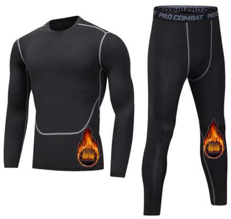 HZQIFEI Intimo Termico Uomo Set di Maglietta e Pantaloni a Compressione, Biancheria Intima Funzionale Termica Uomo per Sci Palestra Ciclismo Calcio Corsa