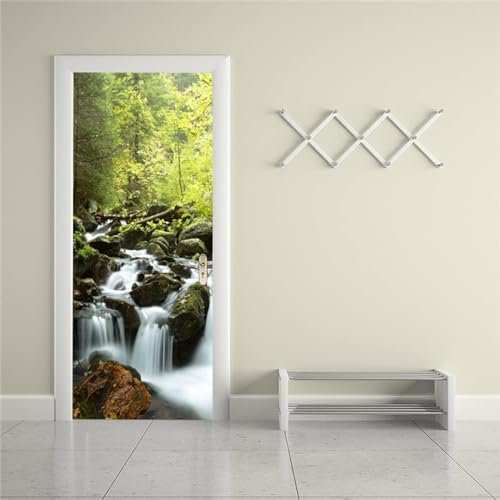 3D Türtapete Selbstklebend Dschungel-Wasserfall-Strom 95 X 215 Cm Diy Wandbild Pvc Wasserdicht Pvc Türtattoos Türposter Türaufkleber Fototapete Türfolie Für Tür,Wohnzimmer,Schlafzimmer,Küc -5B3S9E1L8X