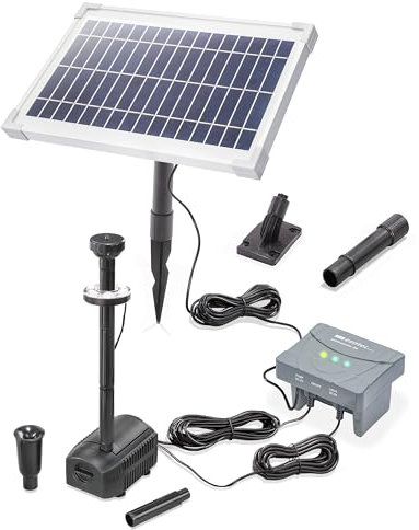Esotec 101936 Kit de pompe et solaire à LED pour bassin avec 8 400 LED, batterie LiFePo4, piquet de terre, panneau solaire 8 W, fontaine de jardin
