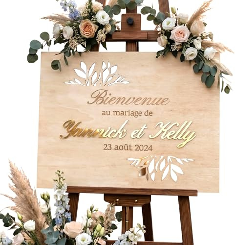 Panneau de mariage personnalisé en bois ajouré, bienvenue au mariage de, accueil cérémonie, mariage champêtre, fête, 30x40cm, horizontal
