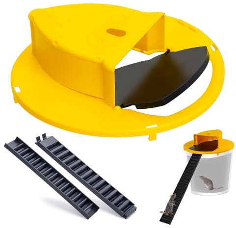 Trappola per Topi Viventi in Plastica, Coperchio a Barile Giallo per Catturare Più Topi Contemporaneamente, per Uso Interno ed Esterno, Adatta a Fusti da 5 Galloni (1)