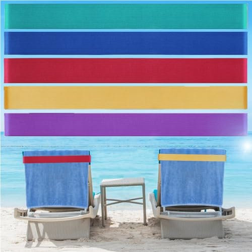 Lot de 5 élastiques pour serviette de plage, chaises de piscine et navires de croisière, clips pour serviette de plage (5 mélanges)