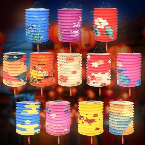 BUZIFU 12 Pcs Paper Lanterns Chinese Japanese Lantern Flower Theme Paper Lanterns Hanging Decorative Lamp Shades Party Decorations Papers Lantern Chinese New Year Lamp for Birthday Wedding Party