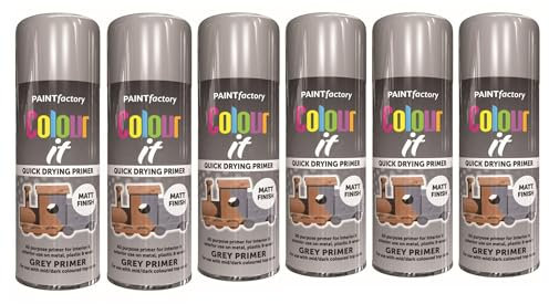 RAPIDE PF COLOUR IT Spray Primer Matt Grey 250ml | Paint Factory Colour It - Quick Drying Primer for Mid-Dark Colored Top Coats | Ideal for Metal, Plastic, and Wood | Interior & Exterior Use (6)
