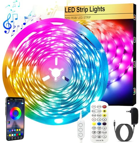 FOLAI LED Streifen 20m, USB, RGB, Timer Einstellung, Dimmbar,Lichterkette mit Fernbedienung, Musik-Synchronisation, Farbwechsel, für Beleuchtung,für Schrankdeko, Party, Zuhause, Schlafzimmer (20m)