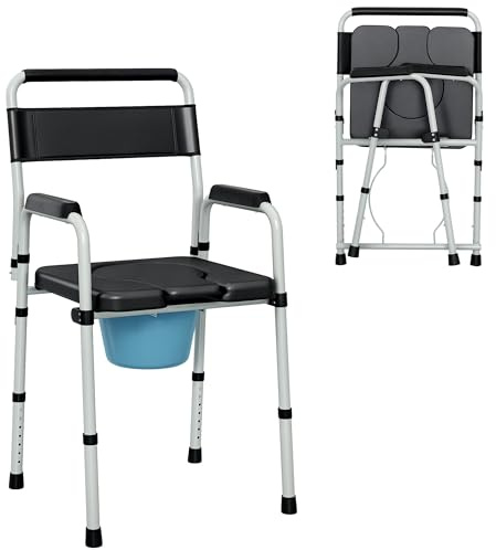HOMCOM 4 in 1 Bedside Commode Shower Chair Portable Toilet Raised Toilet Seat with Handle for Seniors, Adults, Handicap, Adjustable Height, Black