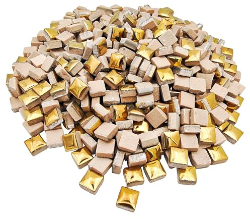 1,1 lb Keramik Mosaikfliesen, gemischte Farbe Keramik Mosaikstücke für Handwerk, Mosaikfliesen für Hausdekoration oder DIY-Handwerk, Mosaik-Herstellungszubehör (0,38 Zoll goldenes Quadrat)