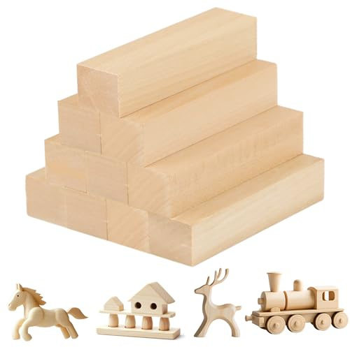 Schnitzholz Linde - 10er Pack Holzklötzchen, Weiches Lindenholz zum Schnitzen, Basteln und Drechseln, lindenholz zum schnitzen, Holz zum Schnitzen für Kinder und Erwachsene