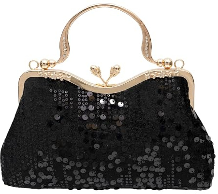 lapulio Abendtasche im Vintage-Stil mit Pailletten aus Samt, Blumenmotiv, geeignet für Bankett, Hochzeit, Party, formelle Anlässe