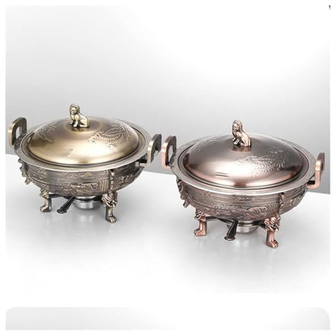 MPMPM Round Chafing Dish Stainless Steel Food Warmer with Food Pan, Lid, Frame And Fuel Holder for Kitchen Parties Hotels Dining,Brass(Brass)