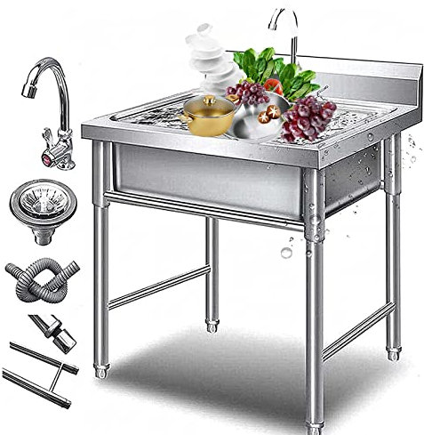 GLMGBP Lavelli da Cucina Lavelli unità autoportanti in Acciaio Inossidabile Lavamani di Servizio a Una Vasca con Rubinetto per Esterni Interni Giardino Lavanderia Giardino