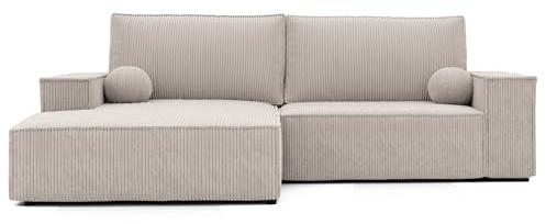 IDOHOME Ecksofa Hugo mit Schlaffunktion und Bettkasten Links 255 x 148 cm | 255 x 148 cm, Kiefernholz und MDF, Hoher Sitzkomfort, DL Mechanismus, Wohnen und Schlafen, Linke Ausführung
