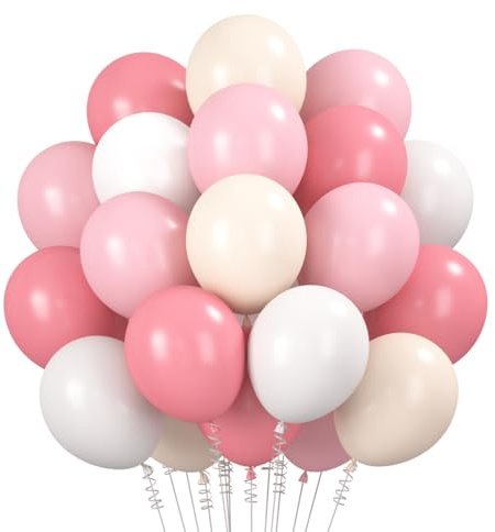 Palloncini Rosa Beige 60 Pezzi, 12 Pollici Palloncini Compleanno Rosa Antico Bianchi Metallizzati Palloncino a Elio per Compleanno Battesimo Decorazioni per Feste di Matrimonio