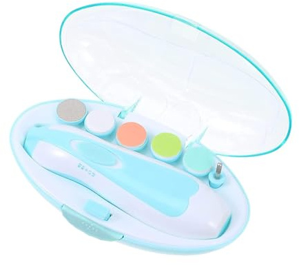 YAIYEFU 6-i-1 elektrisk babynagelfil, baby nagelklippare baby nagelfilklippare med LED-ljus och sliphuvuden för nyfödda spädbarn småbarn vuxna (blå)