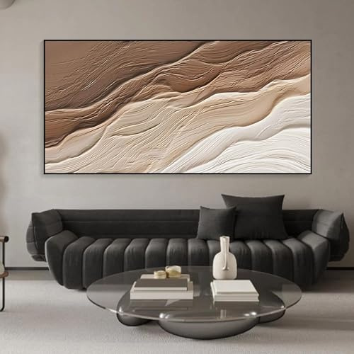 LTjiajuypd Stampe minimaliste, dipinto su tela con oceano, arte murale, onde nei toni della terra, arte murale Wabi-Sabi, decorazione per soggiorno, 80x160 cm, senza cornice