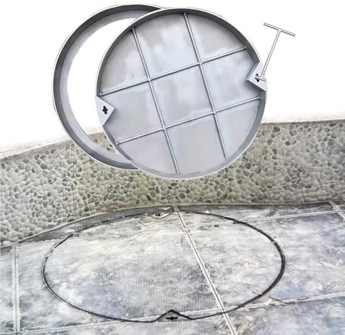 Couvercle de Regard avec Cadre Acier Inoxydable Rond Couvercle Et Cadre De Regard Extérieur Robuste, Invisible Couvercles De Fosse Septique Avec Crochet D'extraction, Couvercles D'accès(480mmx50mm)