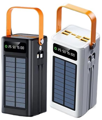 Solar Battery Bank, 50000mah Survival Gear With Light, 120w External Battery Pack With Built-In Cables 4 Outputs And 3 Inputs For All Mobile Devices, Outdoor High Capacity Solar Mobile Supply