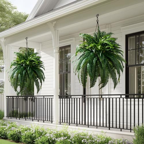 Bailikang Artificial Boston Fern Plants 2 Pack 38 Leaves 33' Large Artificial Ferns Realistic Fake Hanging Ferns Faux Greenery for Indoor Outdoor Decor Home Office Porch