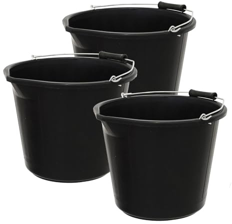 simpa 14L / 3 Gallon BLACK Heavy Duty Builder's Bucket - Set of 3