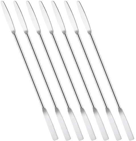 Andibro 7 piezas de espátulas de laboratorio mini de acero inoxidable, espátulas de doble punta con punta cuadrada y redonda – ideal para mezclar cosméticos, para cocina y laboratorio (15 cm)