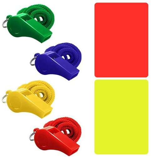 EJUFNS 4 Pieces Of Whistles With Lanyard, 1 Piece Of Yellow Card, 1 Piece Of Red Card, Referee Whistle, Football Referee Card, Suitable For Coaches, Teachers, And Training.