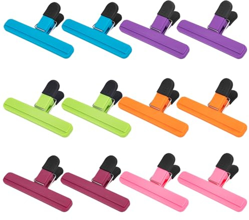 EWOID Chip Clips, 12 Pack Large Food Clips, Snack Bag Clip, Plastic Heavy Duty Seal Grips for Food Storage, Home, Office and More(6 x 3.5 Inch)