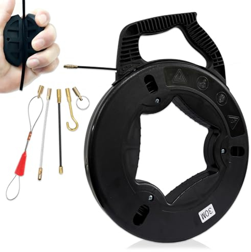 Cinta de Pescado de Fibra de Vidrio Cinta de Pesca de 30m Fish Tape Extractor de Cables con Carcasa Mango Herramientas de Pesca de Fibra de Vidrio para Extraer Cables de Alambre Conductos Eléctricos