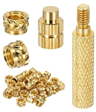 sourcing map 30Set M6 Heat Threaded Inserts with Soldering Tip, 8mm OD, 5mm Height, Brass Nut Rod Inserts Knurled for 3D Printing Component Plastic Part