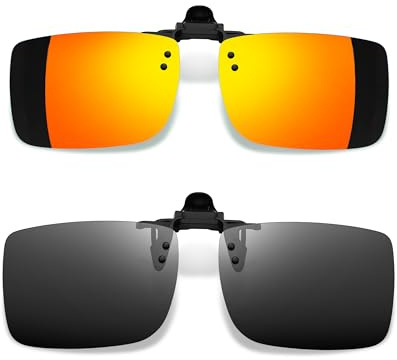 Joopin 2-pack polariserade clip-on-solglasögon över vanliga glasögon, rektangulära uppfällbara solglasögon UV-skydd för kvinnor och män (Svart och Röd)