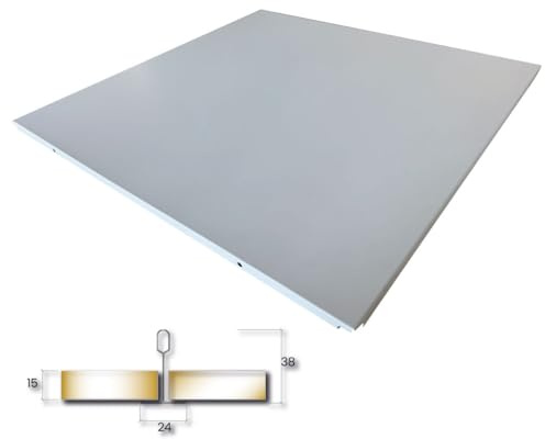 Isolamenti Comptoirs métalliques modulaires, 60 x 60 cm, blanc/blanc RAL 9003, acier galvanisé, haute performance acoustique, 20 panneaux, 7,20 m² (LAY-ON sans perçage, panneaux lisses)