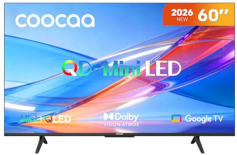 coocaa 60 Zoll Fernseher QD-Mini LED TV, 4K Smart TV mit Google TV, HDR10+, Dolby Vision&Atmos, Local Dimming, MEMC Bewegungsglättung, S AI Prozessor, Triple Tuner DVB-T2/C/S2, 60CGNH70Z (2026)